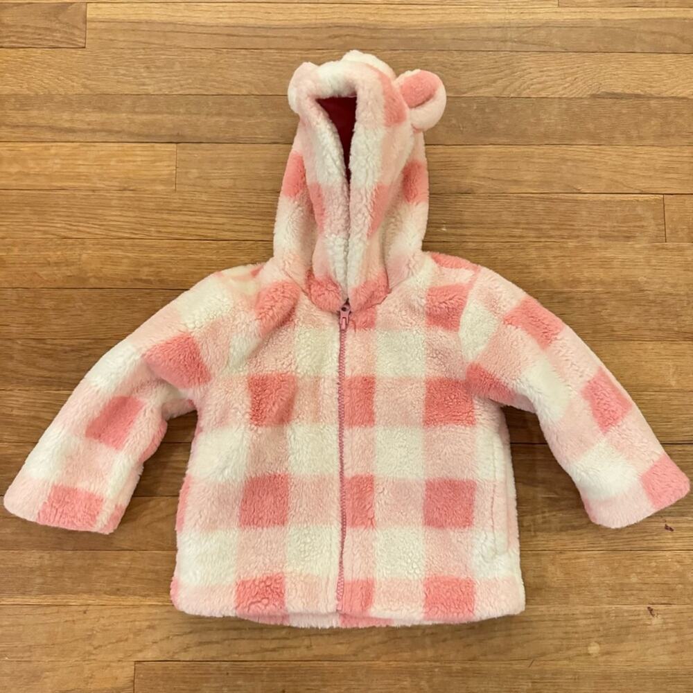 Okie Dokie pink white hooded zip front coat toddler size 3
 b51